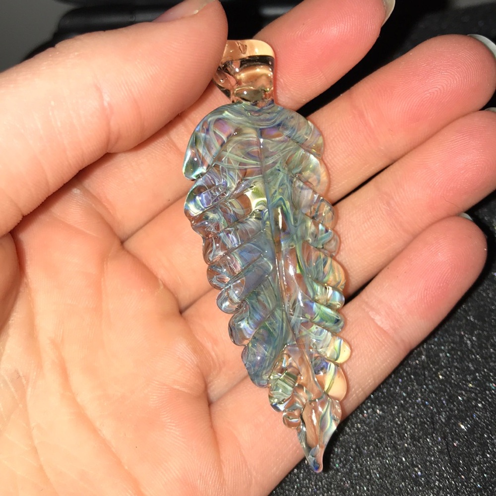 Hand Blown Glass Leaf Pendant